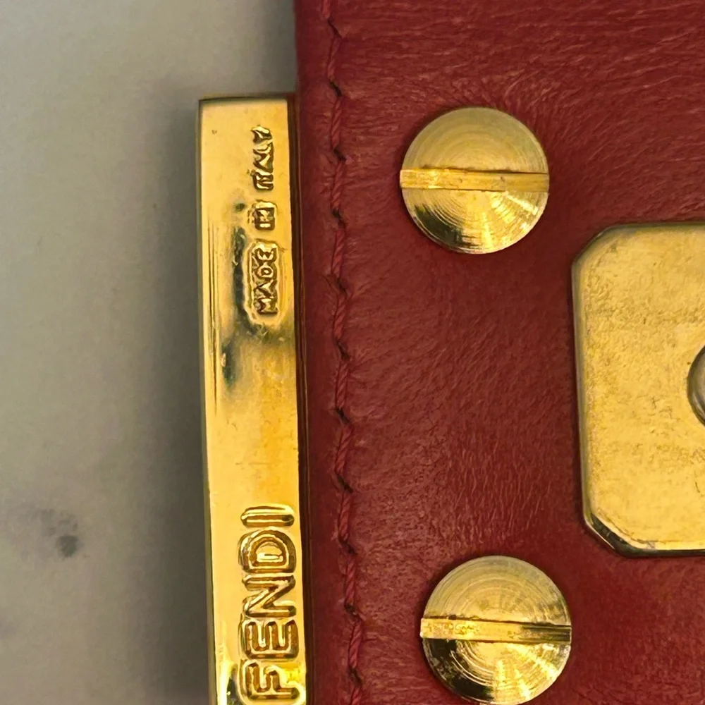 Fendi Red Suede Shoulder Bag with Gold Hardware - Picture 10 of 15